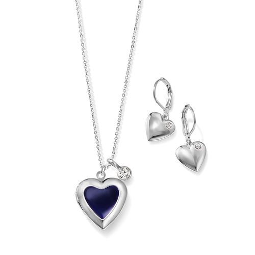 Set Collar + Aretes Blue Silver Heart